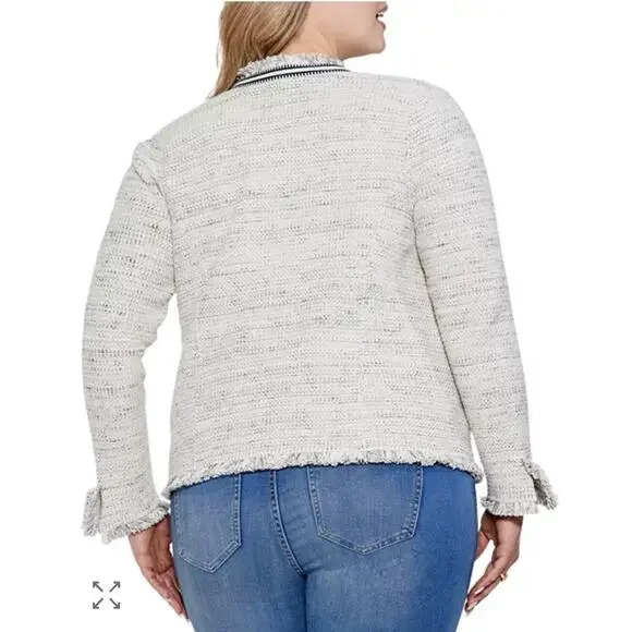 VGUC NIC+ZOE Plus Ribbon Trim Fringe Jacket Cream Navy Waffle size 3X READ - Picture 2 of 14